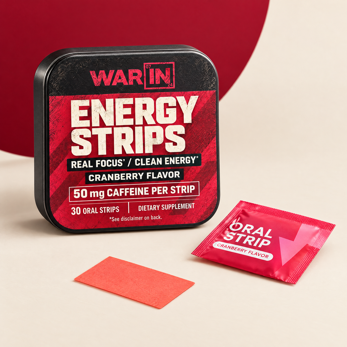 Warin cranberry energy strips in the branded metal tin